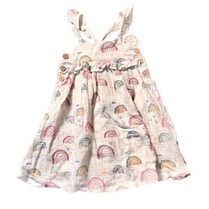 NWT Cheeky Plum Ruffle Dress Rainbows Buttons Lined Lace 100% Cotton